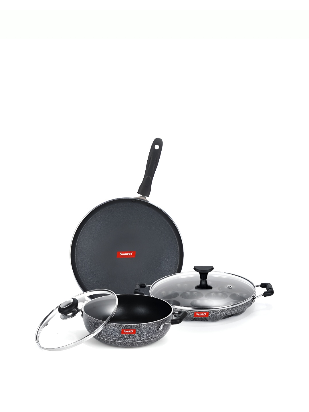 

Sumeet Silver Toned & Black Aluminium Dishwasher Safe Cookware Set