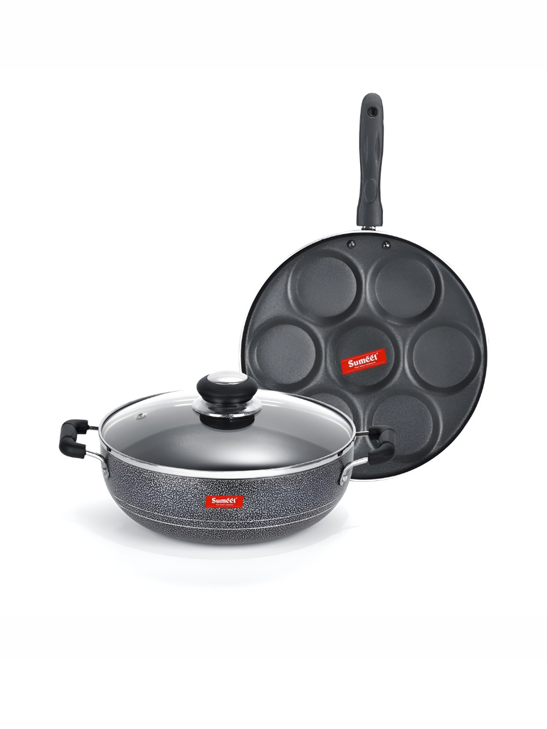 

Sumeet Silver Toned & Black Aluminium Dishwasher Safe Cookware Set