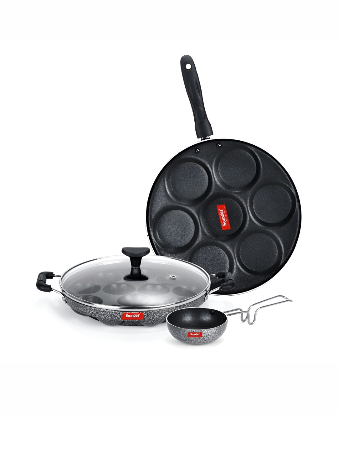 

Sumeet Silver Toned & Black Aluminium Dishwasher Safe Cookware Set