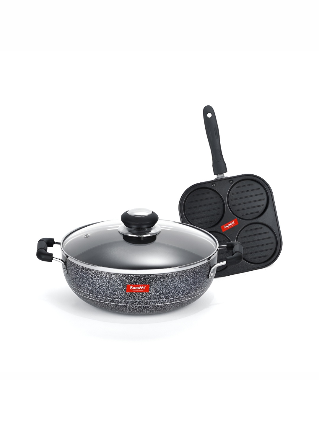 

Sumeet Silver Toned & Black Aluminium Dishwasher Safe Cookware Set