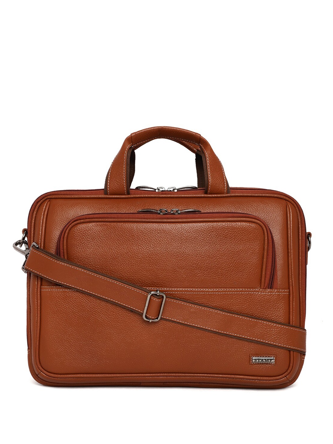 

Stamp Unisex Textured Leather Laptop Bag - Up to 17 inch, Tan