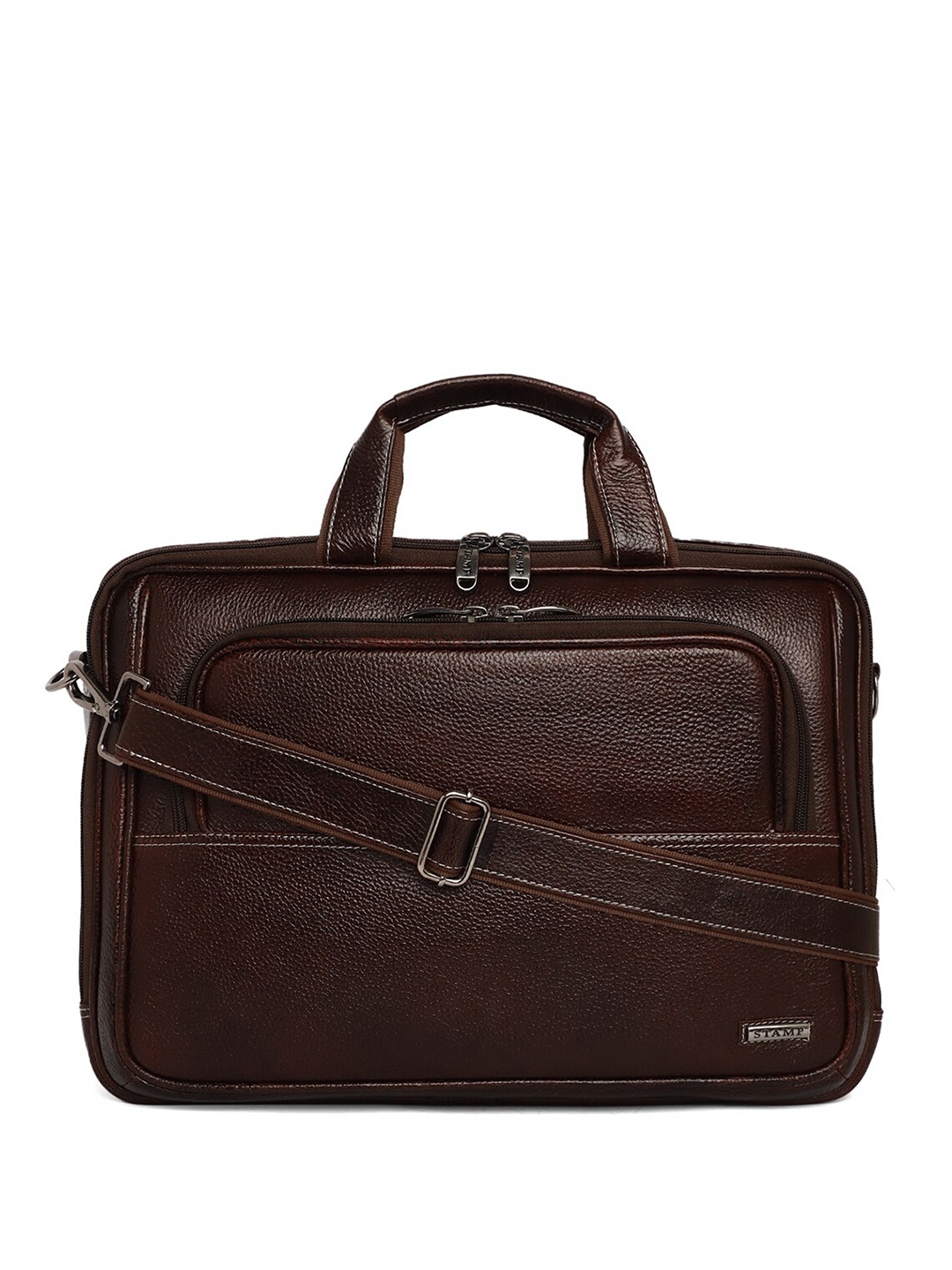 

Stamp Unisex Textured Leather Laptop Bag - Up to 17 inch, Brown