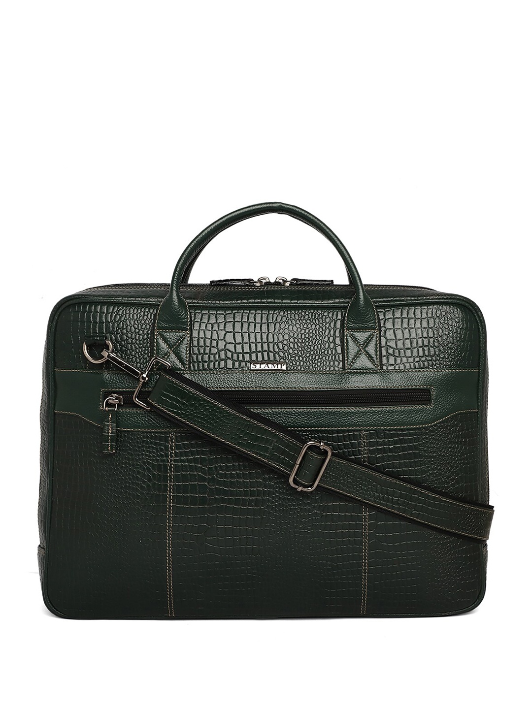 

Stamp Unisex Textured Leather Laptop Bag - Up to 17 inch, Green