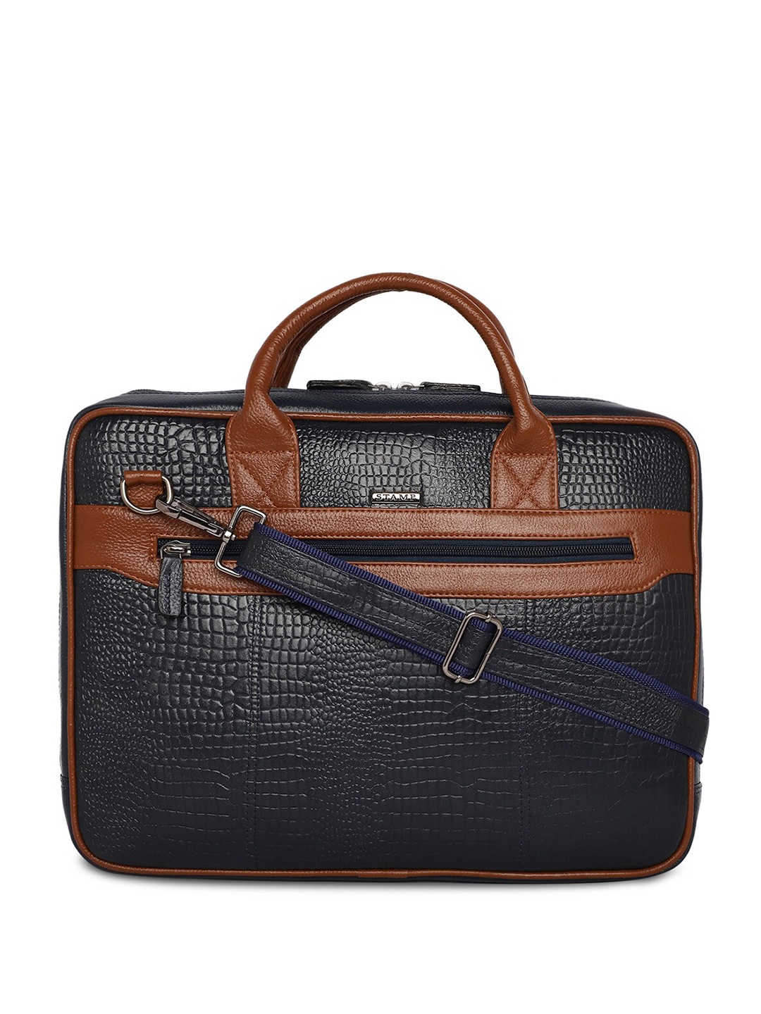

Stamp Unisex Textured Leather Laptop Bag - Up to 17 inch, Tan