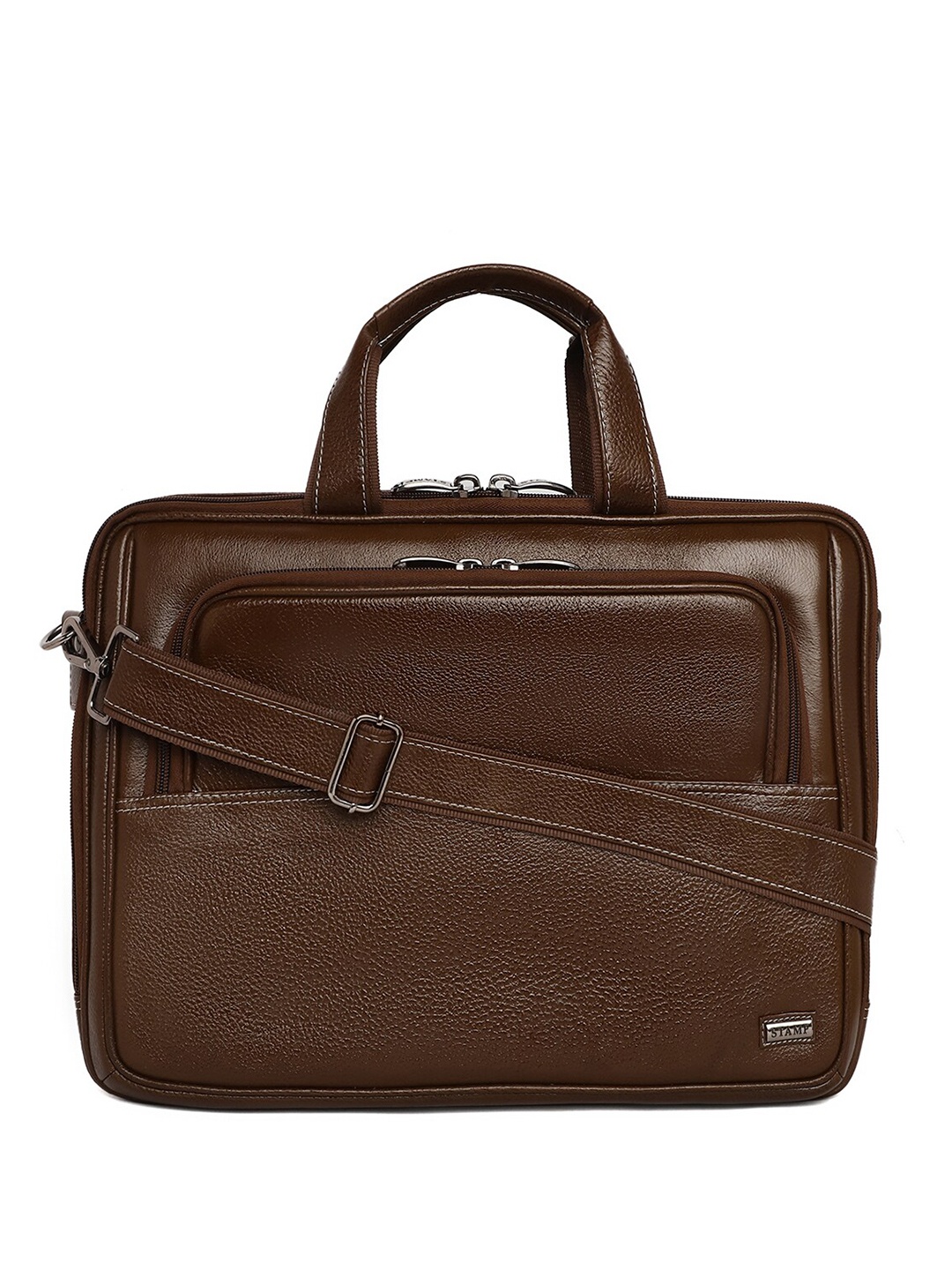 

Stamp Unisex Textured Leather Laptop Bag - Up to 17 inch, Brown