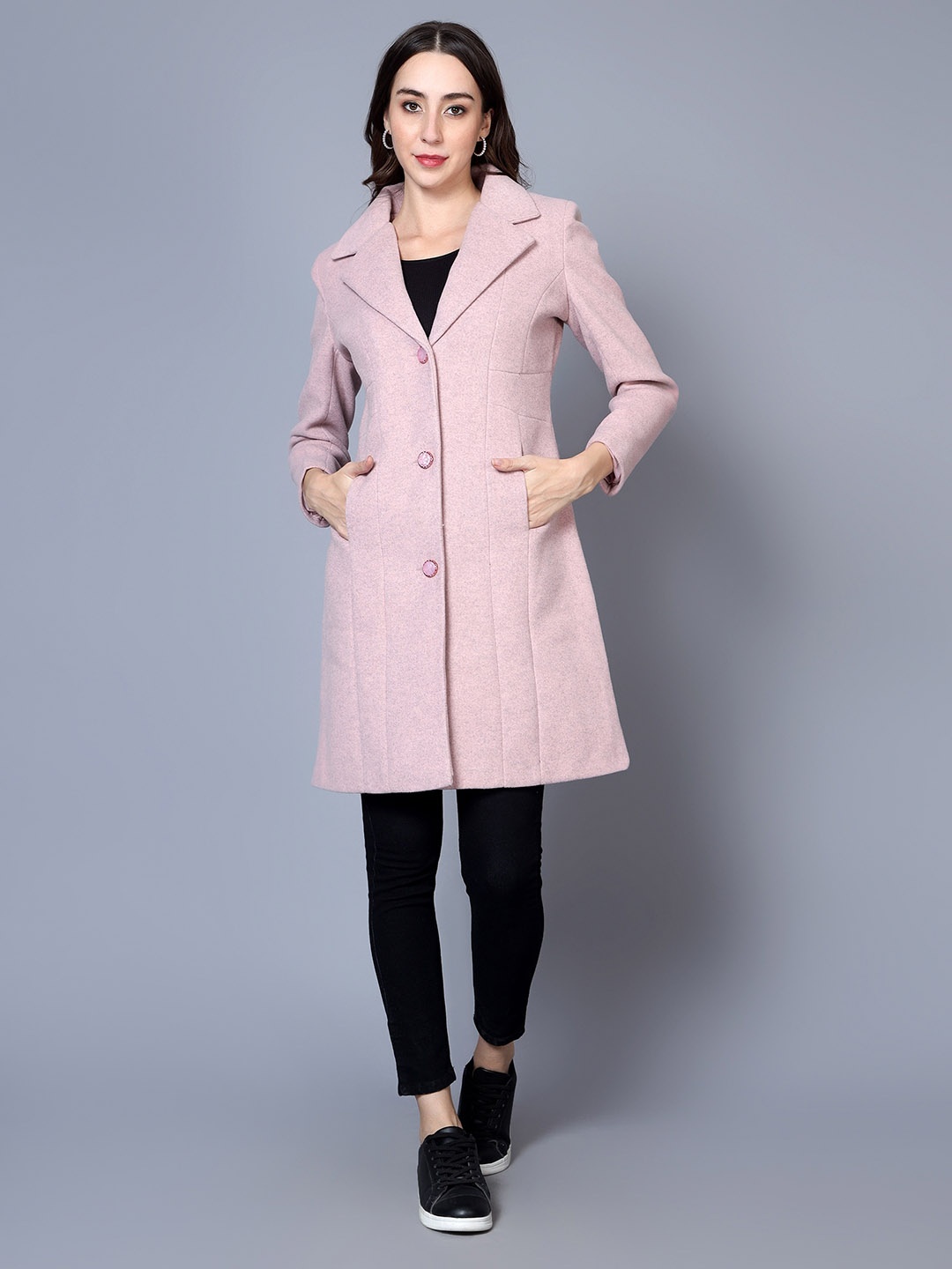 

Chemistry Notched Lapel Collar Woollen Longline Overcoat Coat, Peach