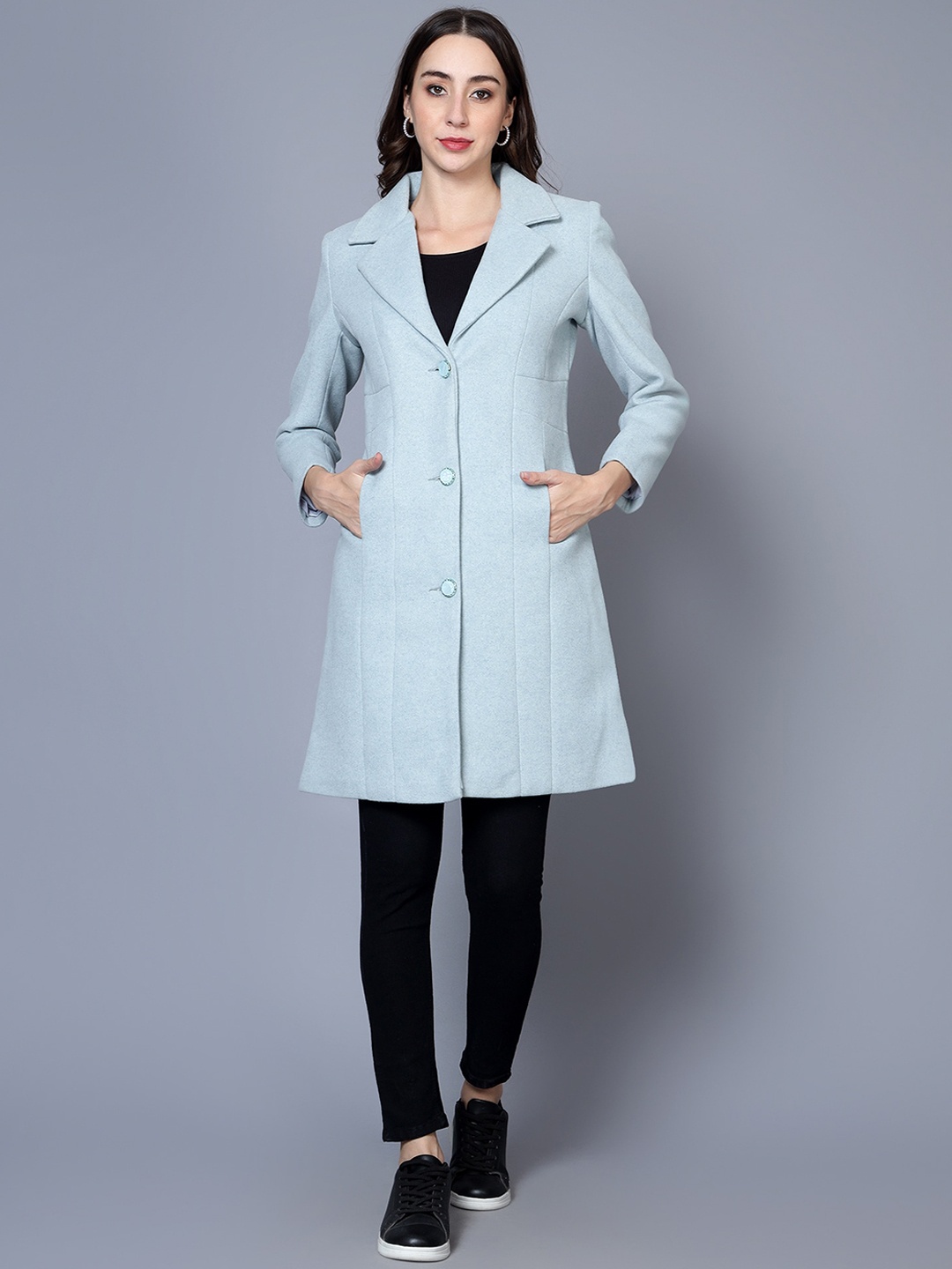 

Chemistry Notched Lapel Collar Woollen Longline Overcoat Coat, Blue