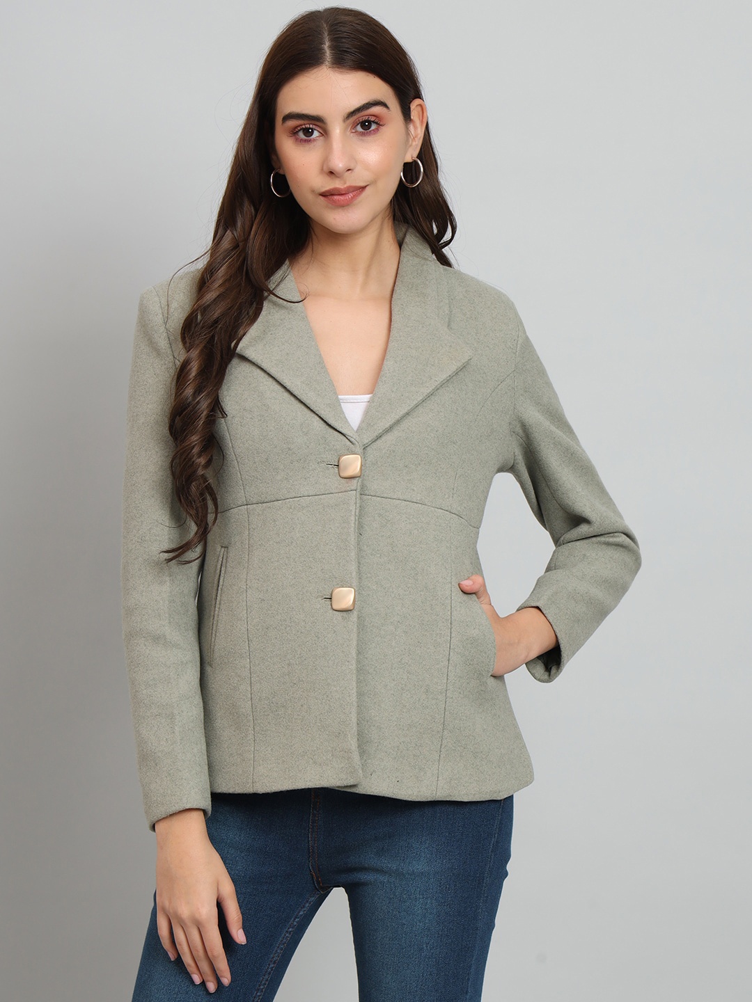 

Chemistry Notched Lapel Woollen Blazer, Green