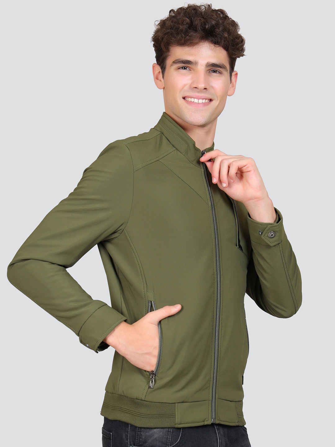 

YOUNG CLUB CLASSIC Mock Collar Woollen Sporty Jacket, Green