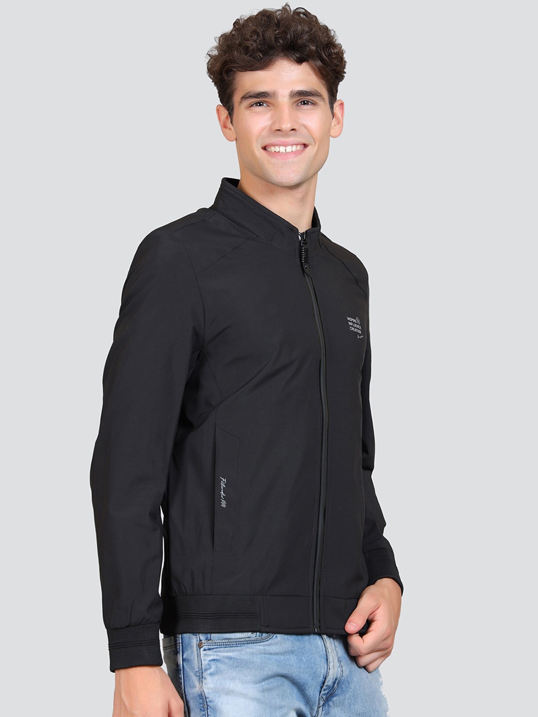 

YOUNG CLUB CLASSIC Mock Collar Woolen Bomber Jacket, Black
