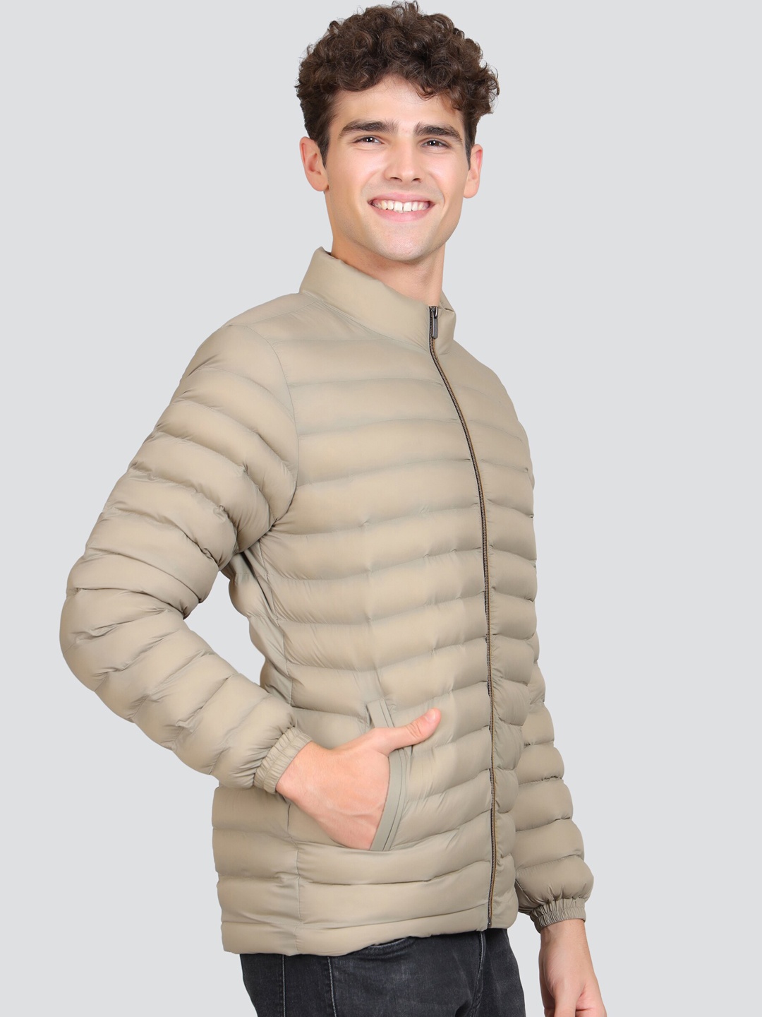 

YOUNG CLUB CLASSIC Mock Collar Puffer Jacket, Khaki