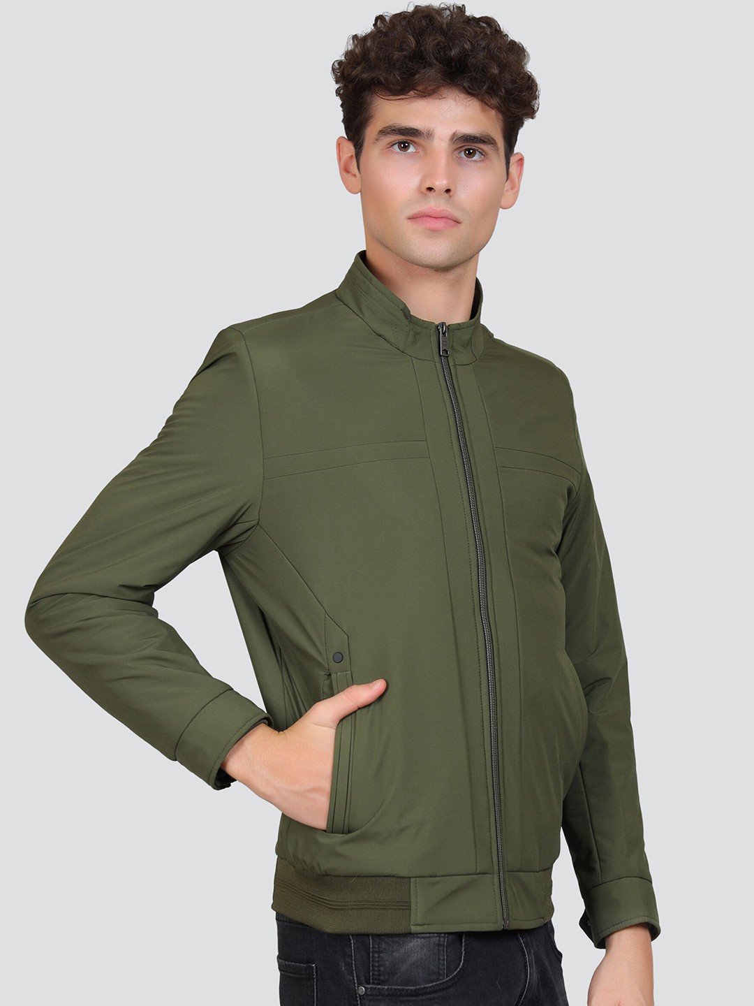 

YOUNG CLUB CLASSIC Mock Collar Bomber Jacket, Green