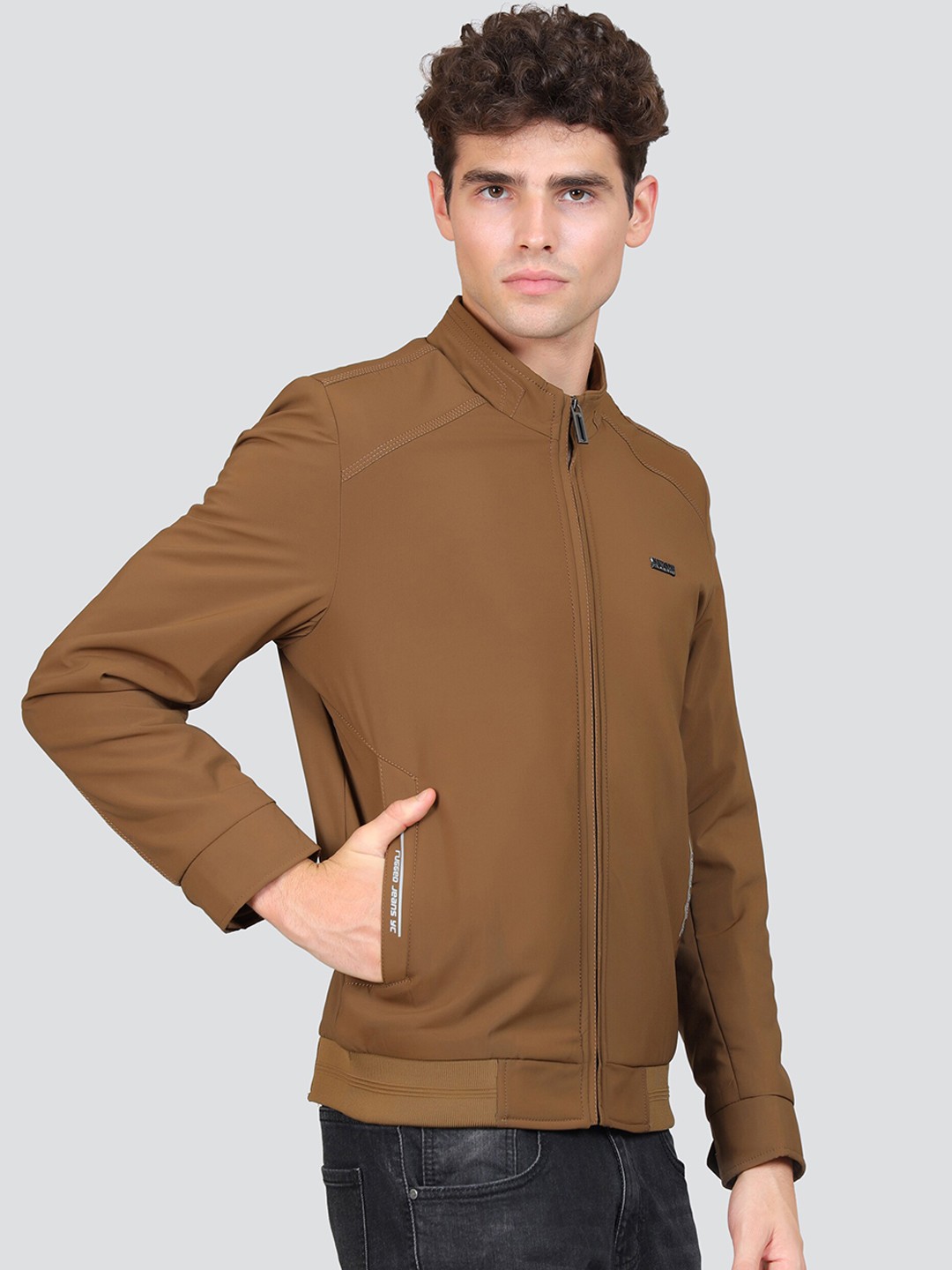 

YOUNG CLUB CLASSIC Stand Collar Woollen Bomber Jacket, Mustard
