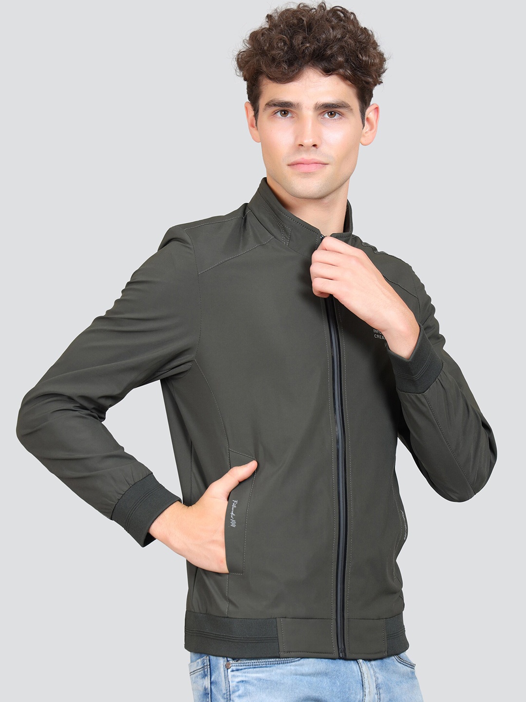 

YOUNG CLUB CLASSIC Stand Collar Woollen Bomber Jacket, Olive