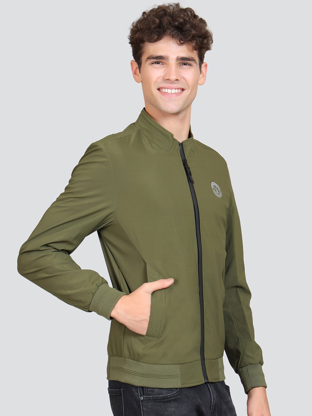 

YOUNG CLUB CLASSIC Stand Collar Woollen Bomber Jacket, Green