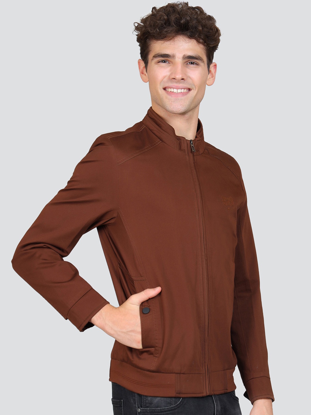 

YOUNG CLUB CLASSIC Mock Collar Cotton Bomber Jacket, Maroon