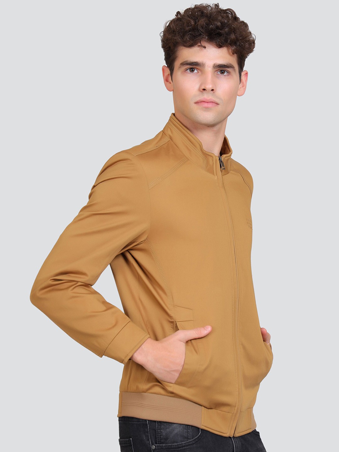 

YOUNG CLUB CLASSIC Mock Collar Cotton Bomber Jacket, Mustard