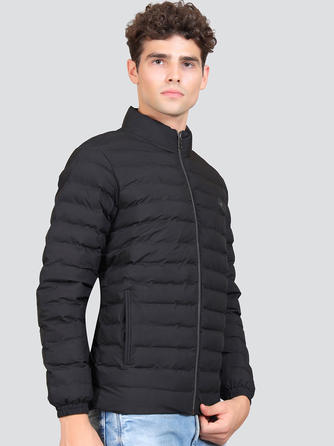 

YOUNG CLUB CLASSIC Mock Collar Woollen Puffer Jacket, Black