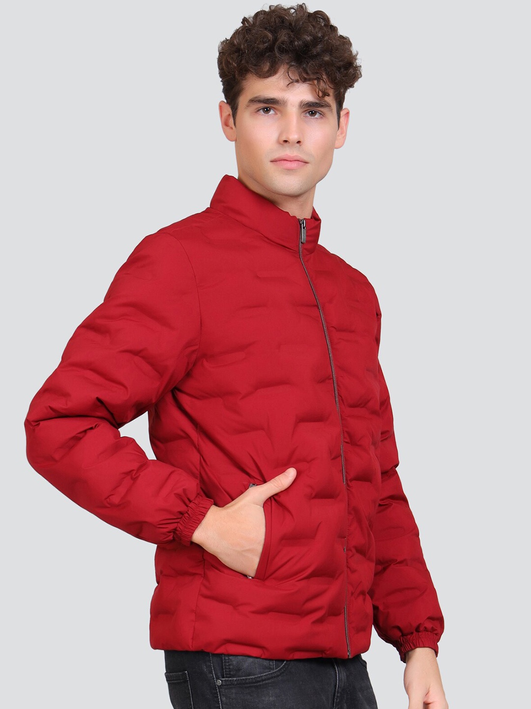 

YOUNG CLUB CLASSIC Stand Collar Woollen Puffer Jacket, Maroon