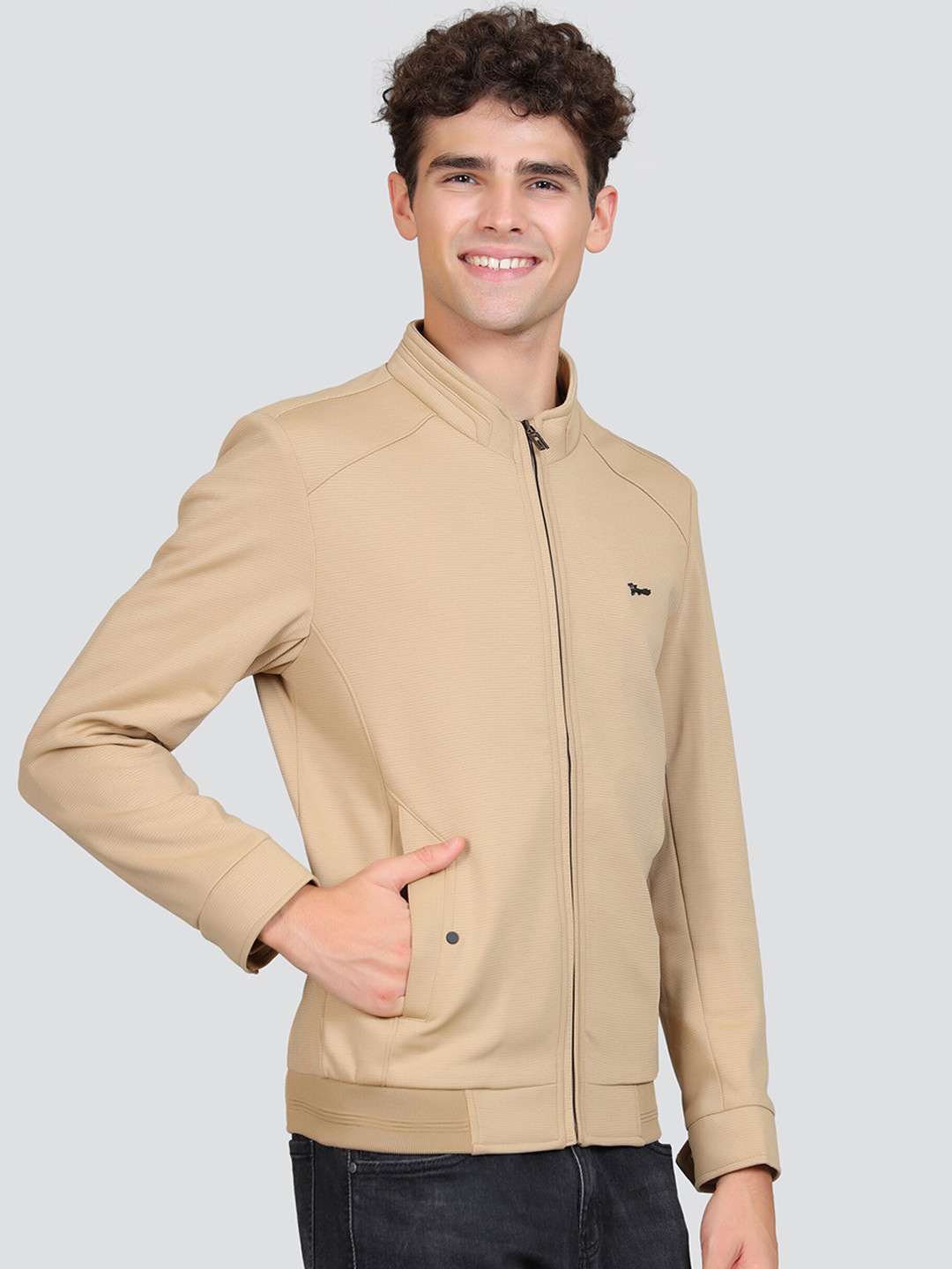 

YOUNG CLUB CLASSIC Stand Collar Woollen Bomber Jacket, Khaki