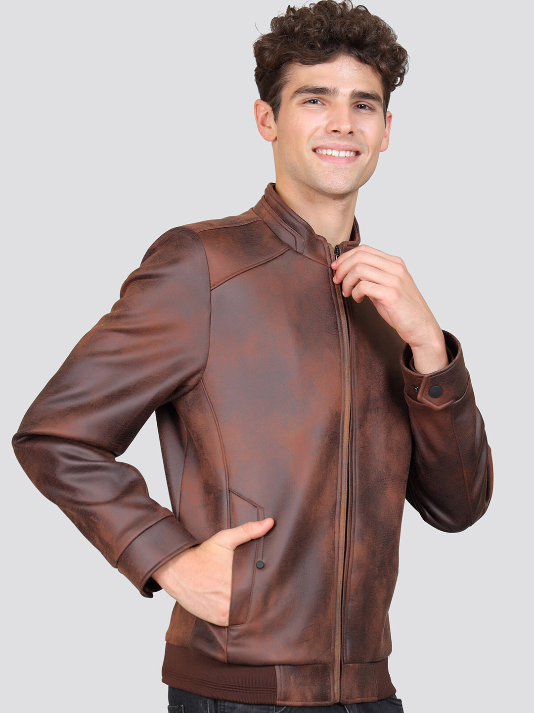 

YOUNG CLUB CLASSIC Abstract Printed Woollen Bomber Jacket, Brown