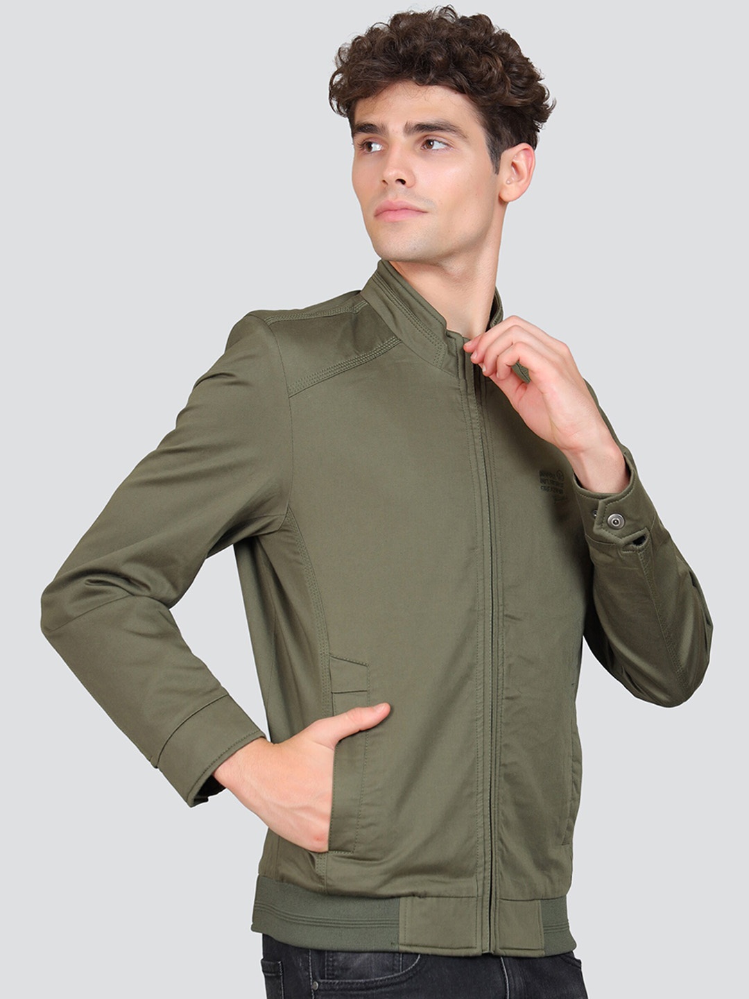 YOUNG CLUB CLASSIC Mock Collar Cotton Bomber Jacket, Olive