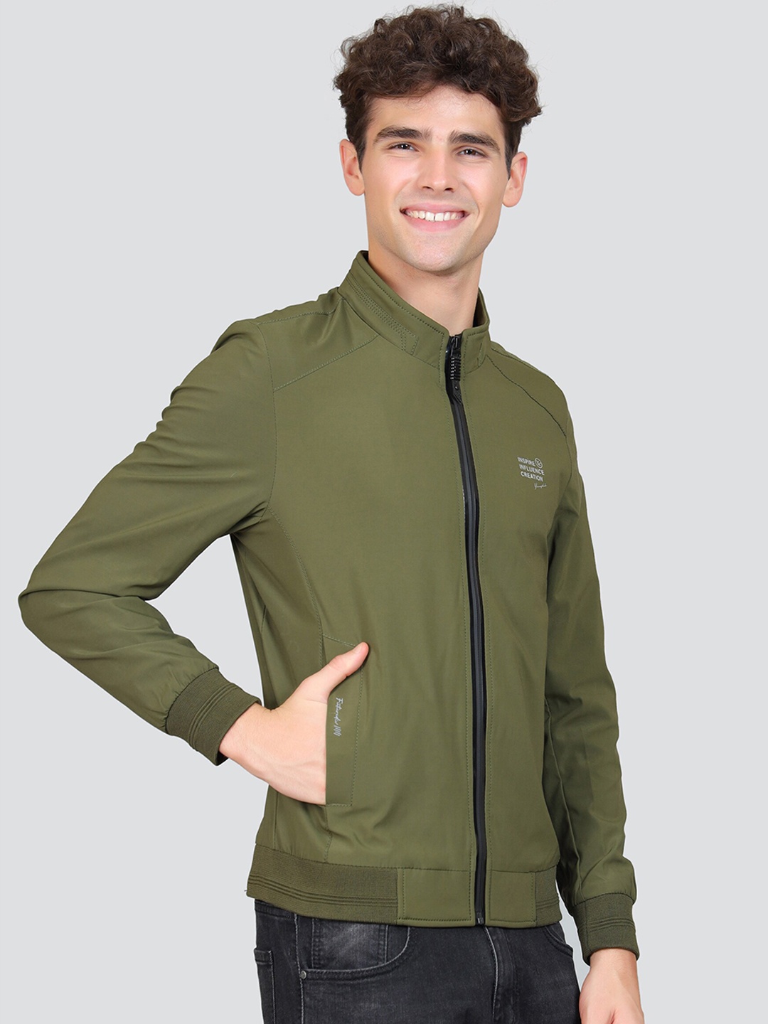 

YOUNG CLUB CLASSIC Mock Collar Woollen Bomber Jacket, Green