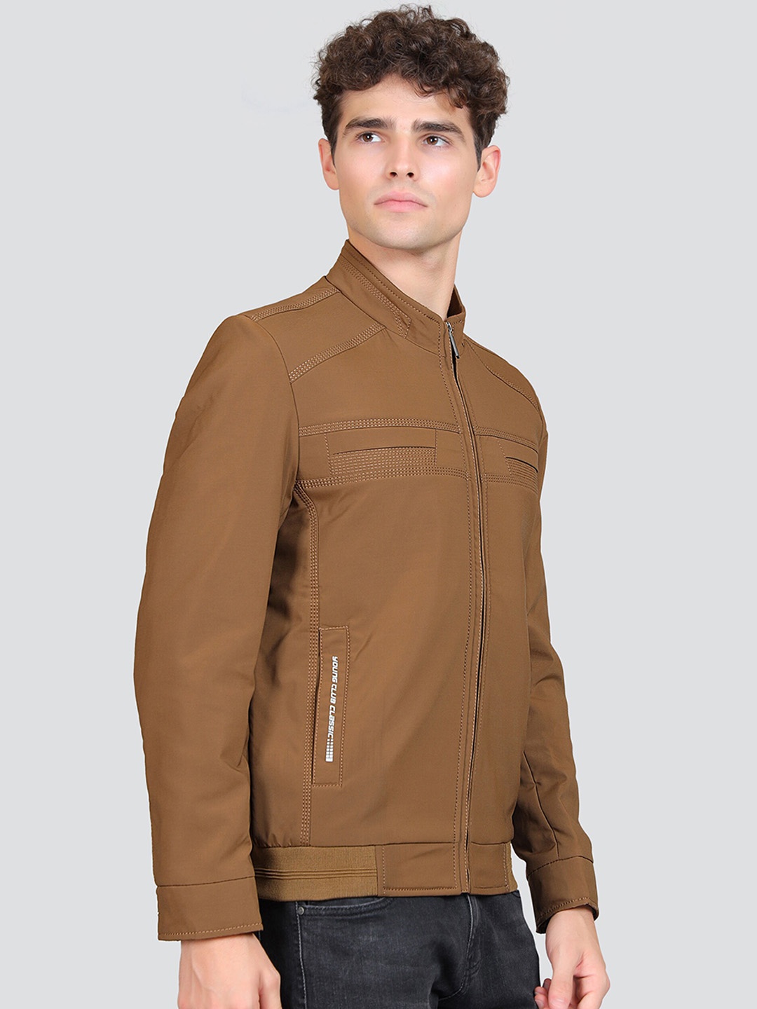 

YOUNG CLUB CLASSIC Mock Collar Woollen Bomber Jacket, Mustard