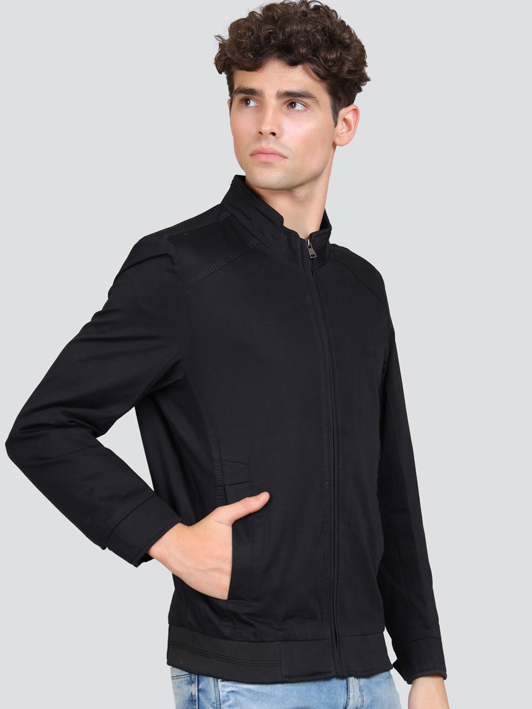 

YOUNG CLUB CLASSIC Stand Collar Cotton Bomber Jacket, Black