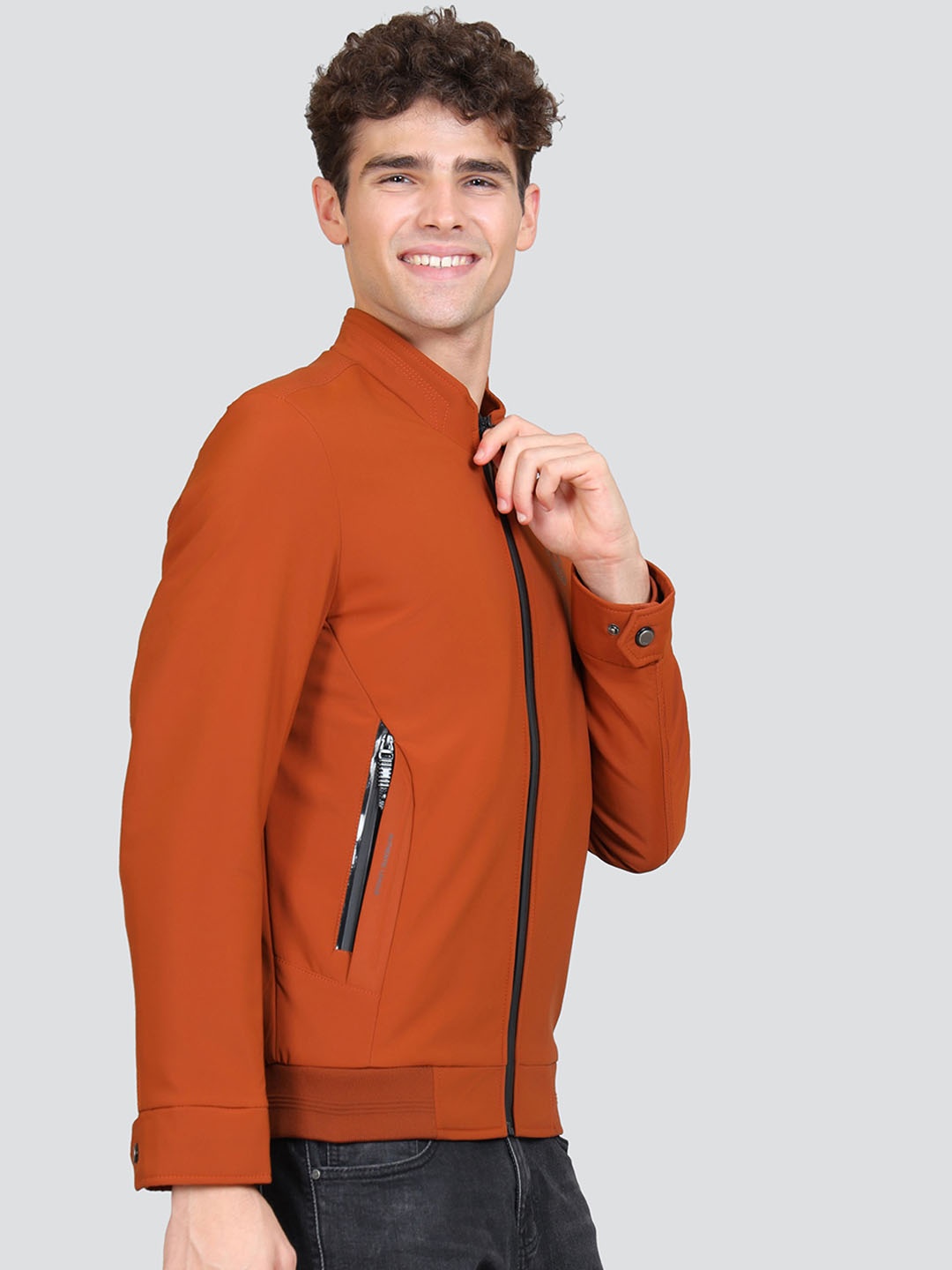 

YOUNG CLUB CLASSIC Mock Collar Woollen Bomber Jacket, Rust