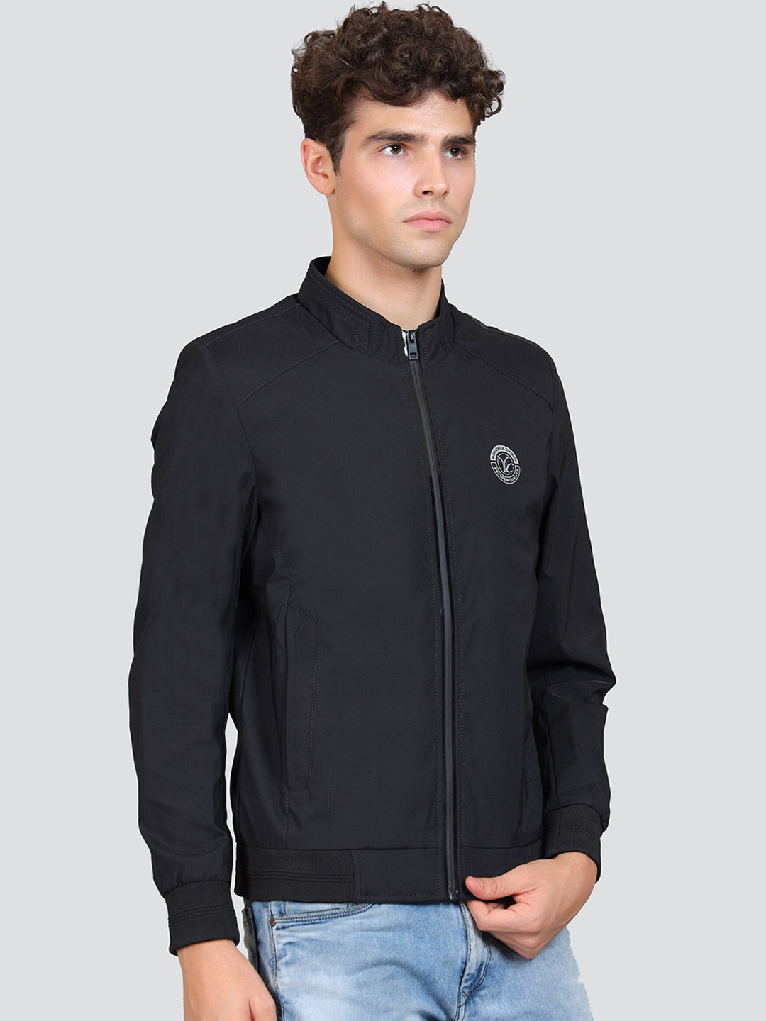 

YOUNG CLUB CLASSIC Mock Collar Woollen Bomber Jacket, Black