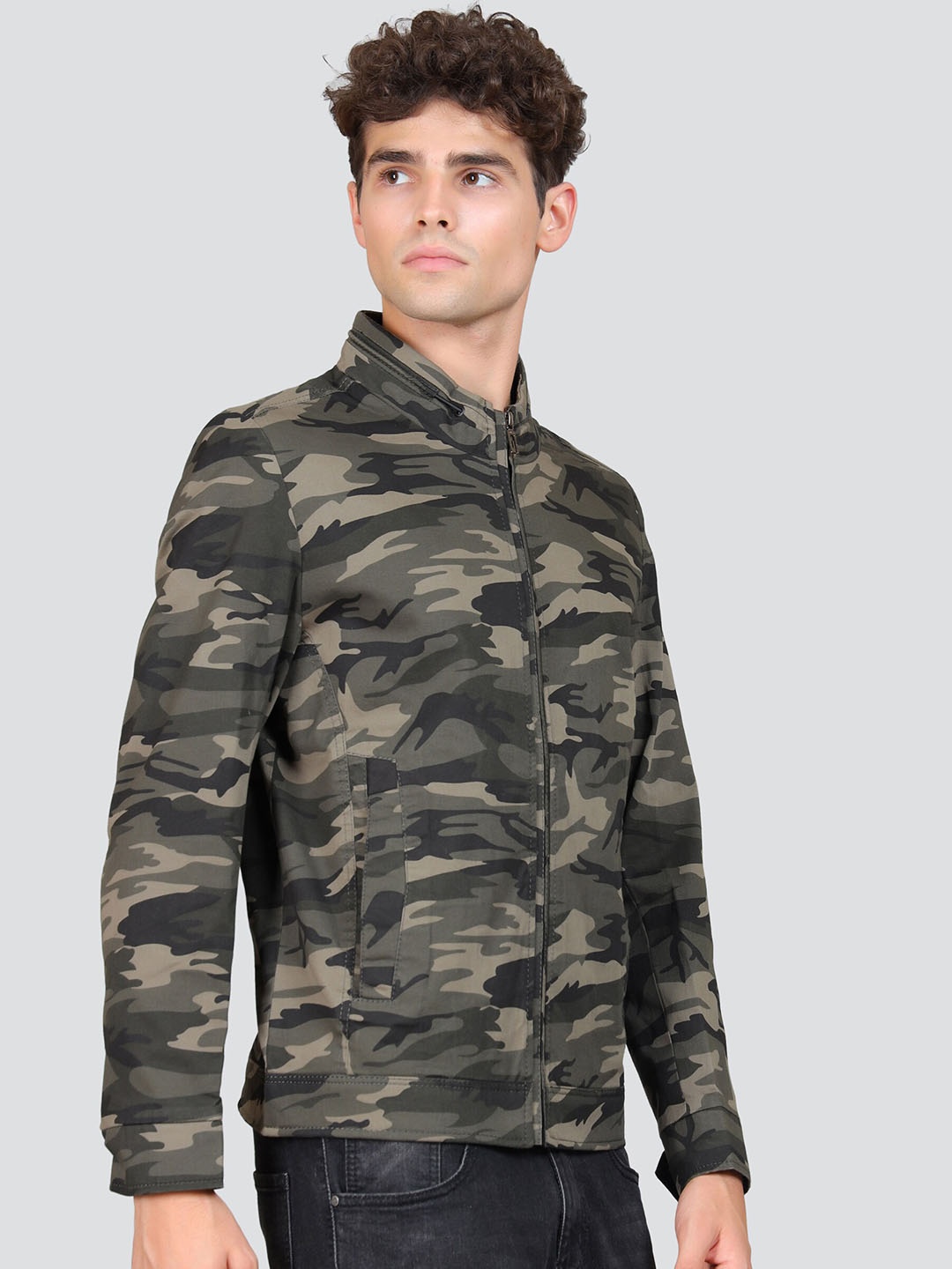 

YOUNG CLUB CLASSIC Camouflage Printed Woollen Bomber Jacket, Olive