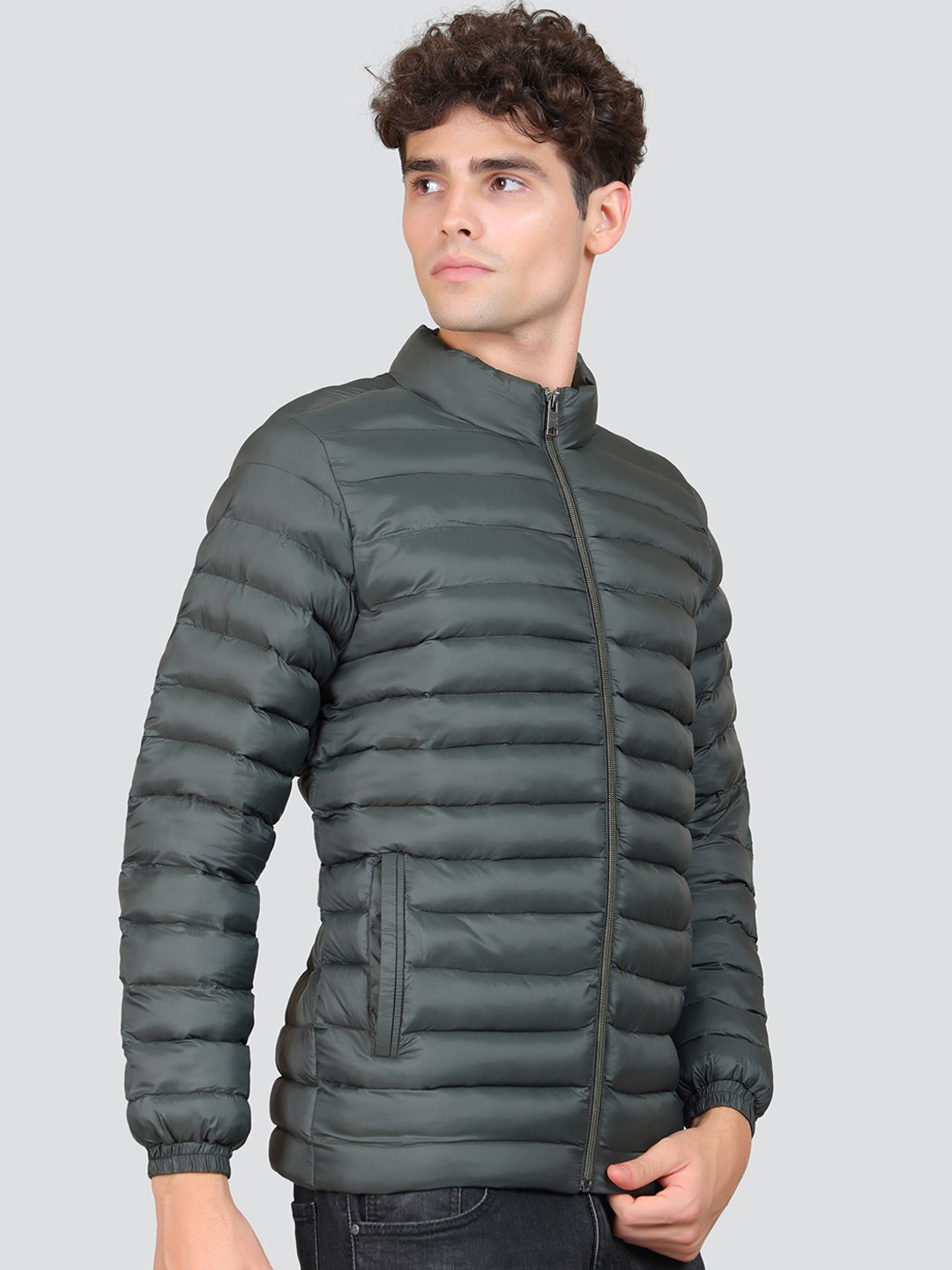 

YOUNG CLUB CLASSIC Mock Collar Woollen Woven Jacket, Olive