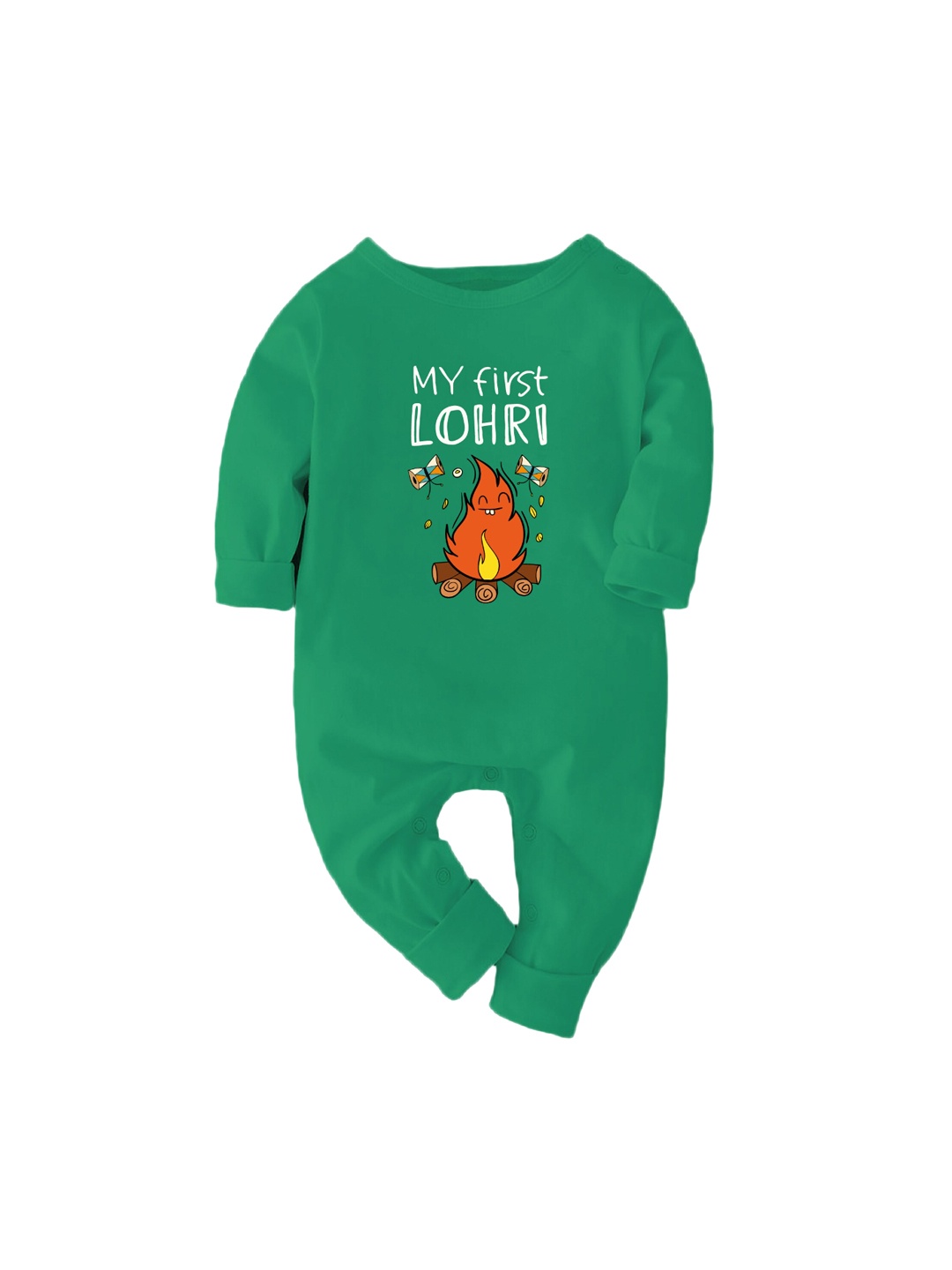 

Zeezeezoo Infants Kids First Lohri Printed Pure Cotton Full Sleeve Rompers, Green