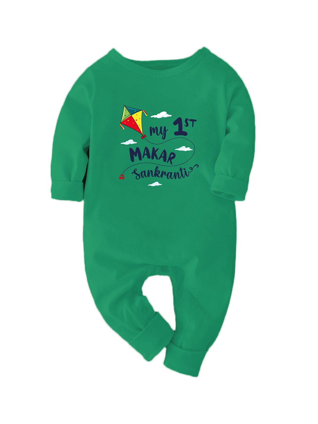 

Zeezeezoo Kids Infants First Makarsankranti Printed Pure Cotton Rompers, Green
