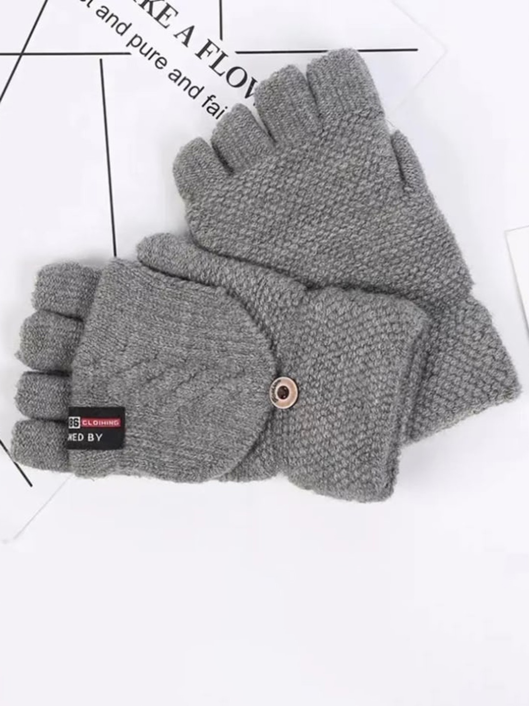 

TIPY TIPY TAP Girls Half Finger Woolen Gloves With Attached Hood, Grey