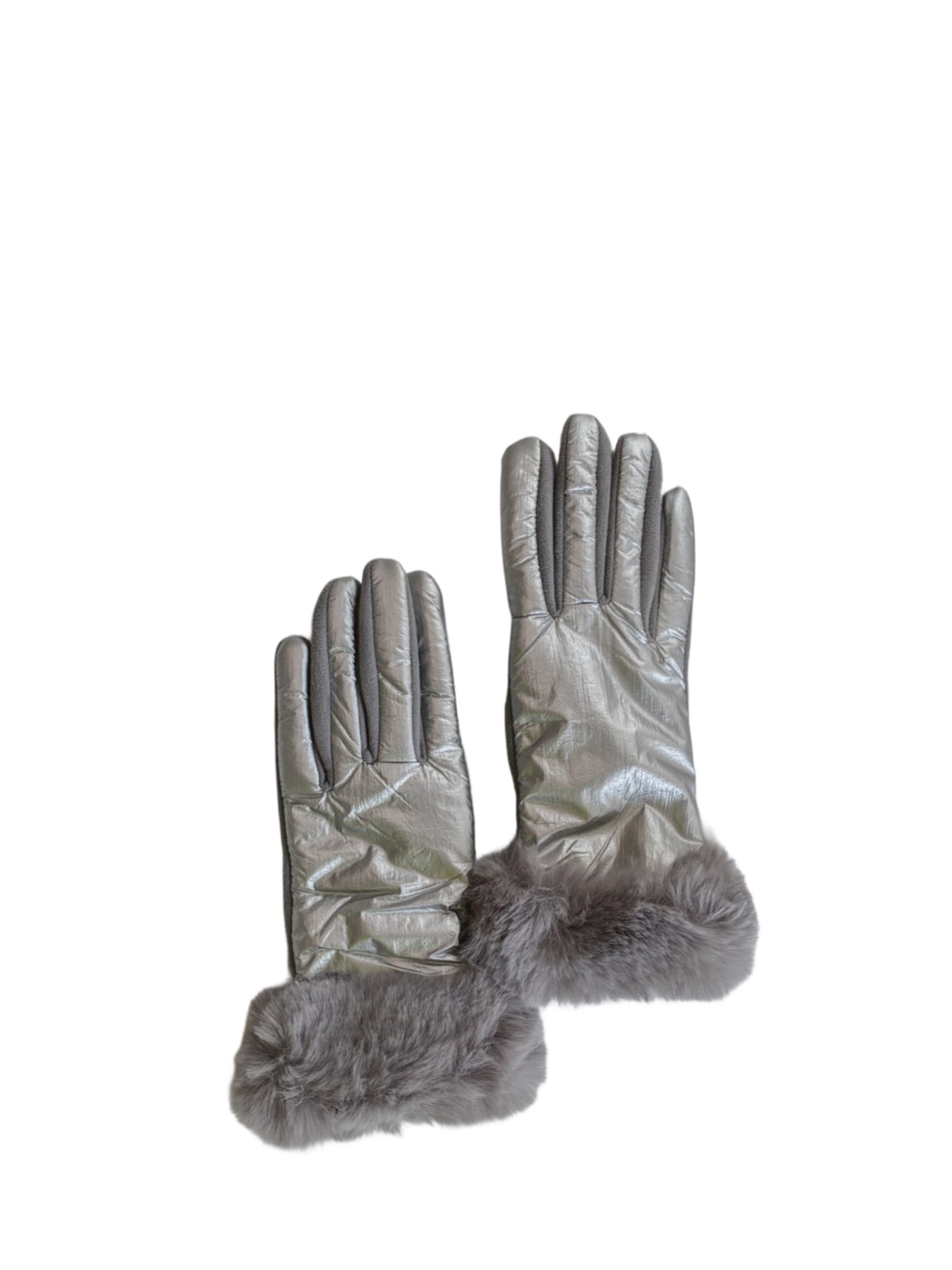 TIPY TIPY TAP Girls Fur Detailed Leather Wool Gloves, Grey