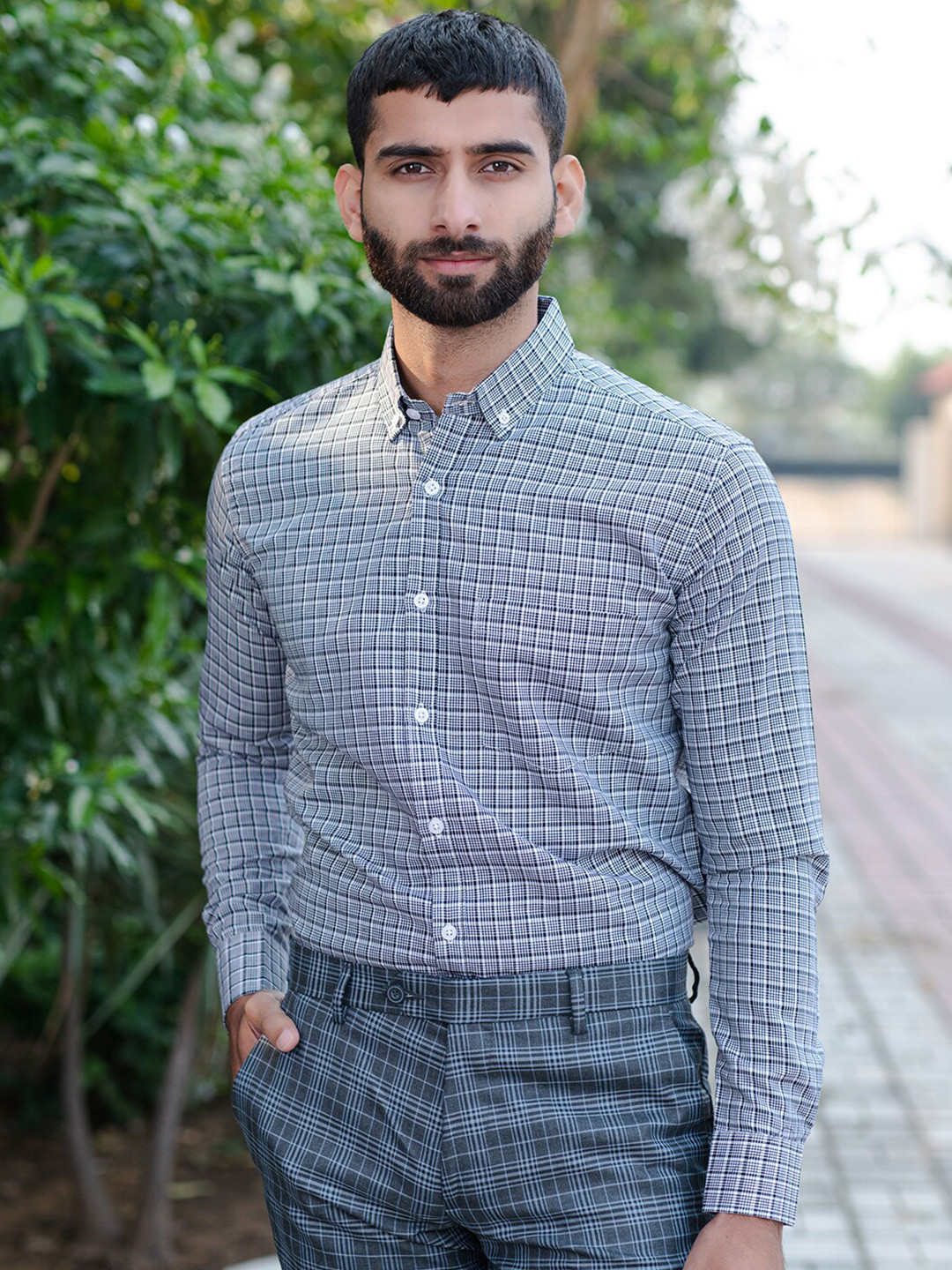 

Tistabene New Checked Button-Down Collar Cotton Casual Shirt, Black