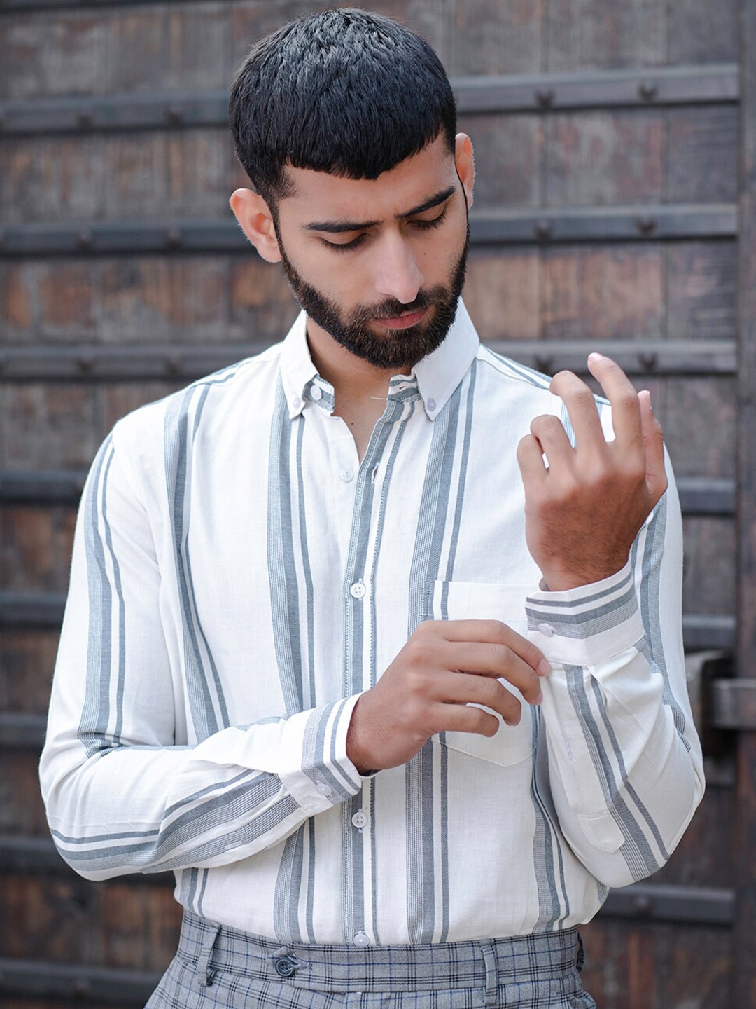 Tistabene Button-Down Collar Striped Formal Cotton Shirt, White