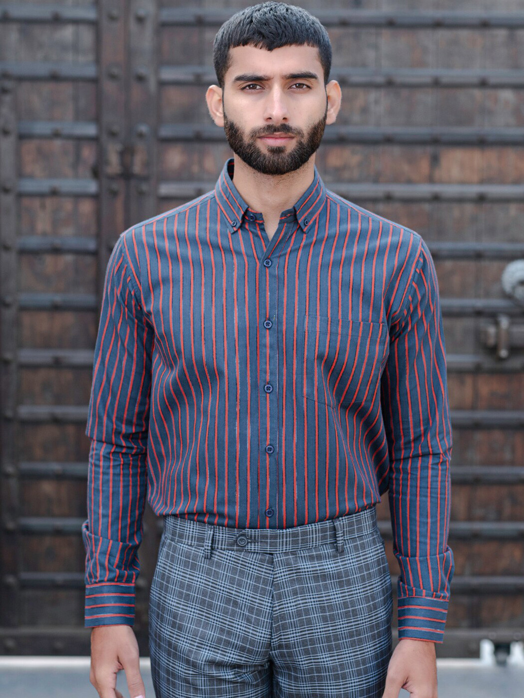 

Tistabene Spread Collar Striped Casual Cotton Shirt, Blue