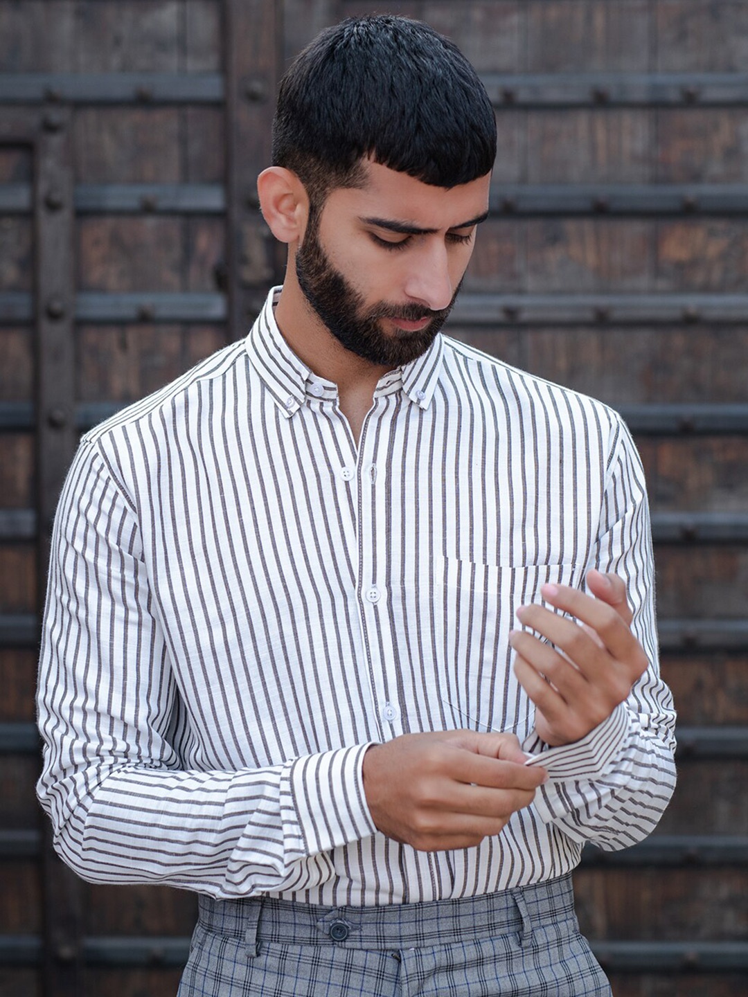 

Tistabene Button-Down Collar Striped Formal Cotton Shirt, White