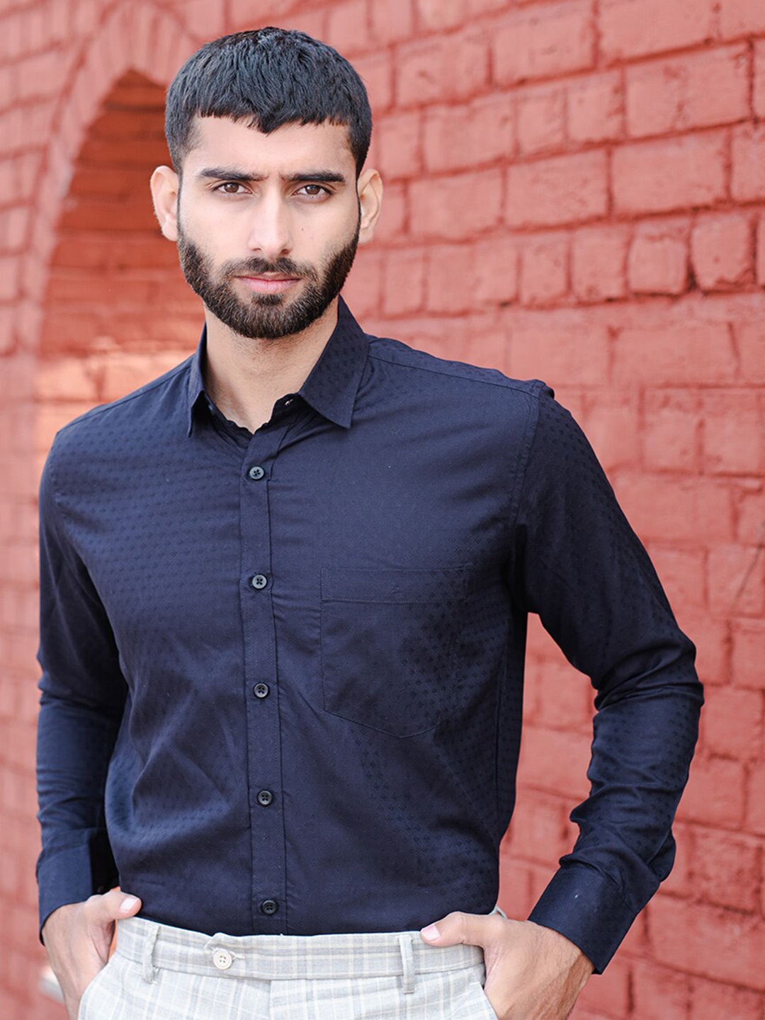 

Tistabene New Fit Micro Ditsy Printed Cotton Formal Shirt, Black