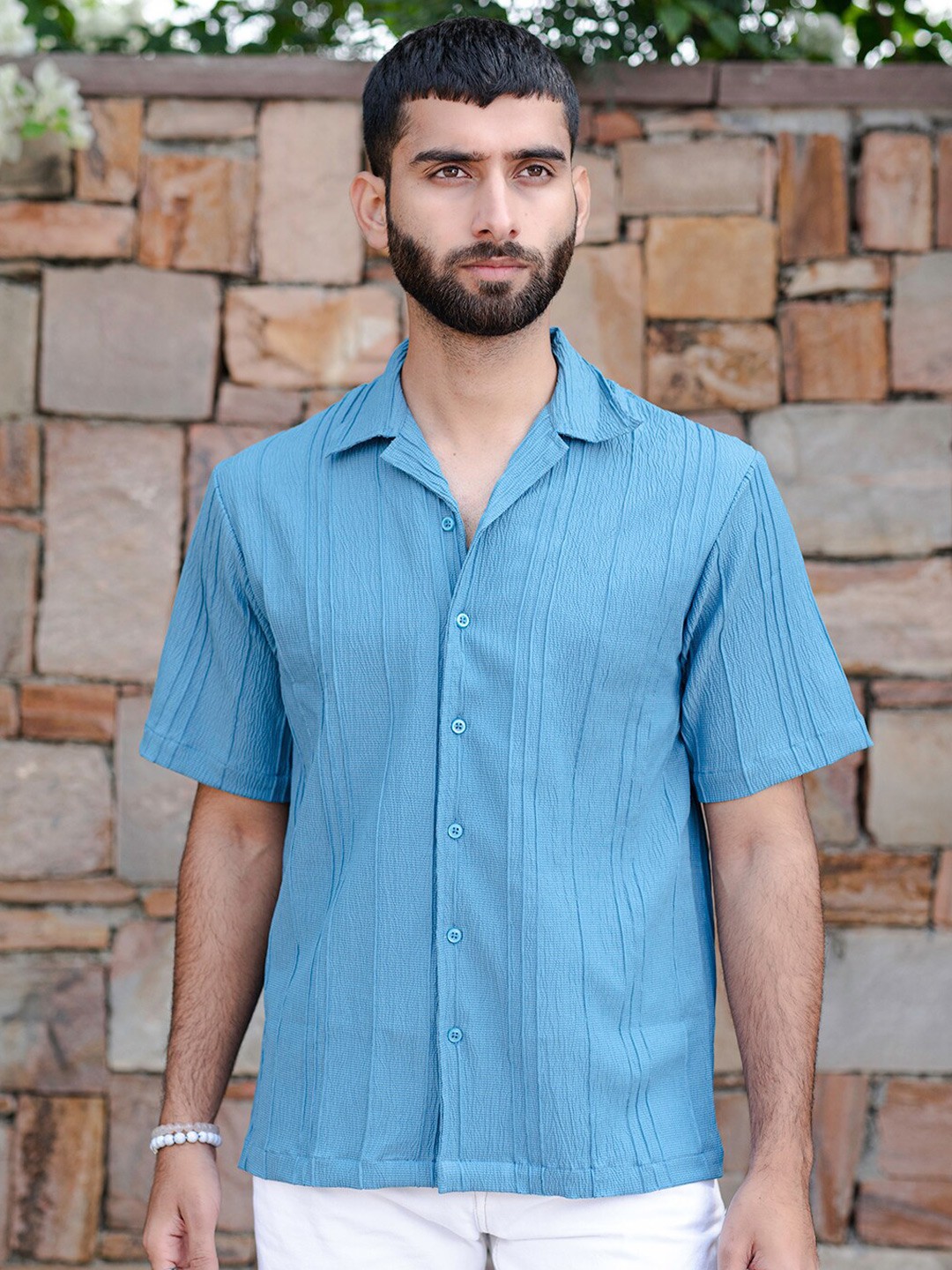 

Tistabene Cuban Collar Oversized Striped Casual Shirt, Teal