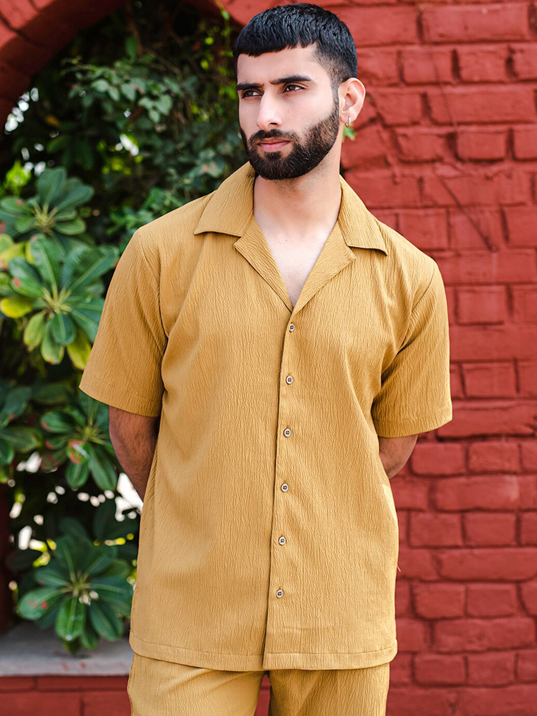 

Tistabene Oversized Textured Cuban Collar Casual Shirt, Yellow