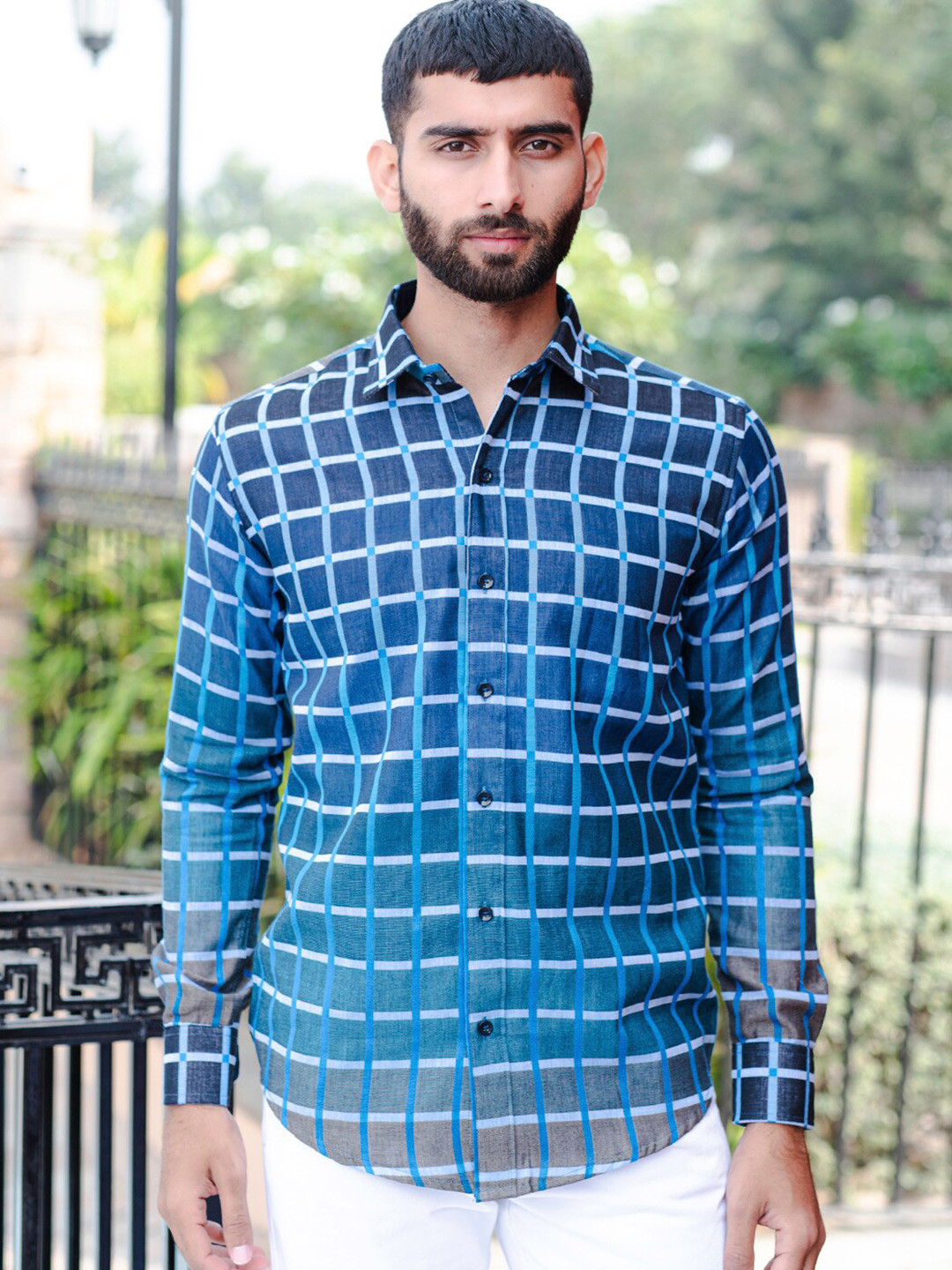 

Tistabene Spread Collar Checked Casual Cotton Shirt, Blue