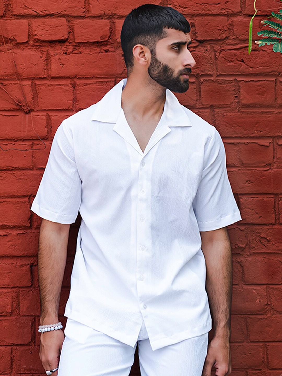 

Tistabene New Fit Textured Self Design Oversized Casual Shirt, White