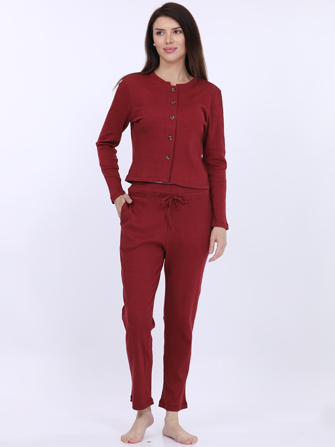

MAYSIXTY V-Neck Long Sleeves Top & Pyjamas, Maroon