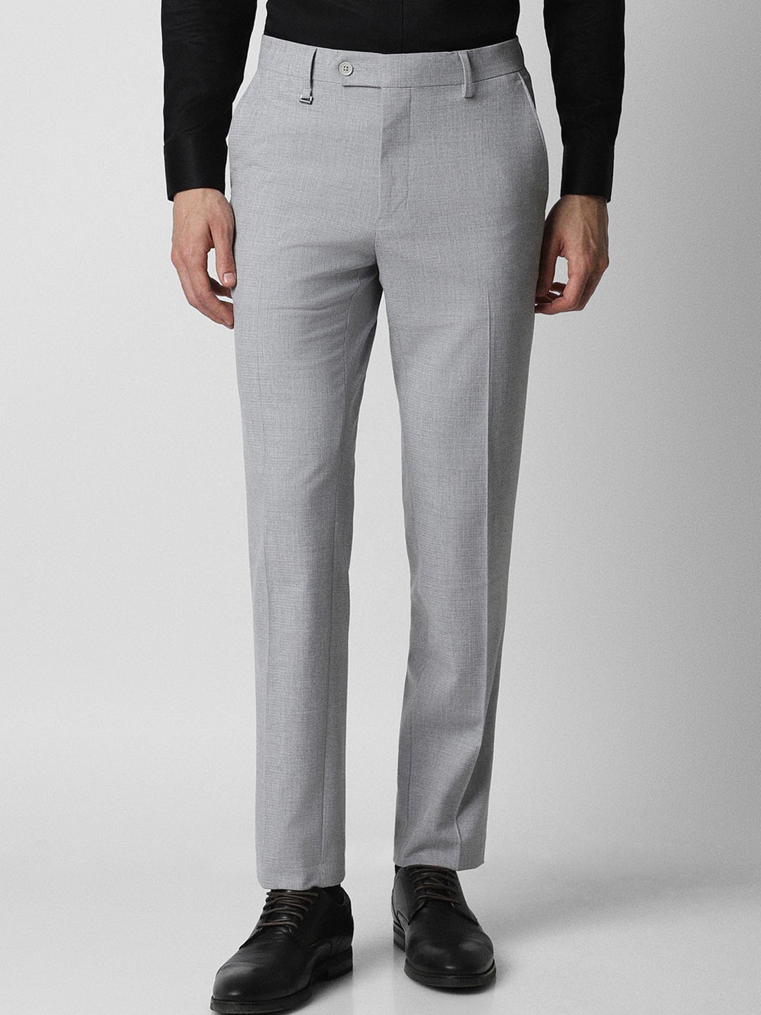 

Van Heusen Men Slim Fit Textured Mid-Rise Formal Trousers, Grey