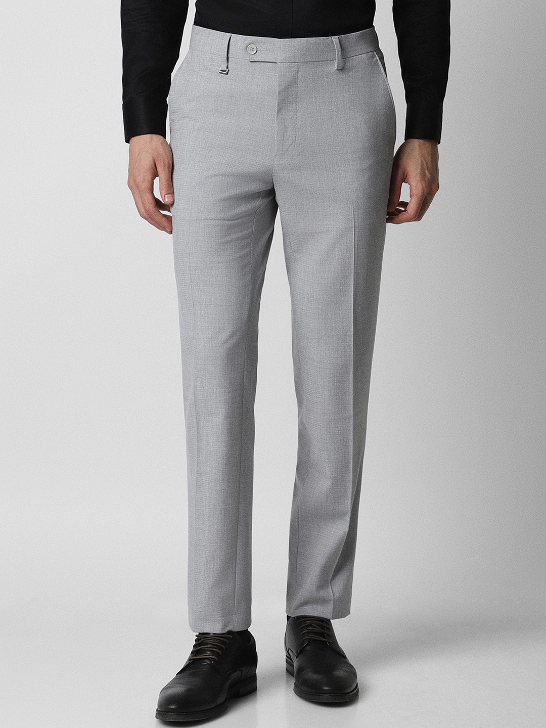 

Van Heusen Men Slim Fit Textured Mid-Rise Formal Trousers, Grey