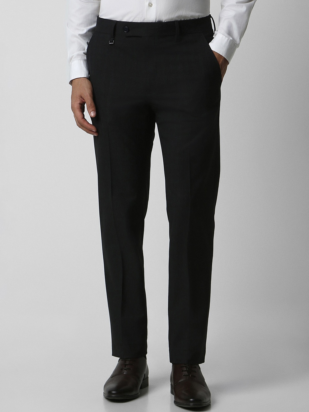 

Van Heusen Men Slim Fit Checked Mid-Rise Formal Trousers, Black